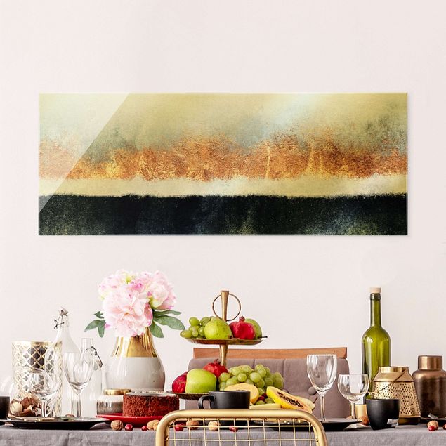Glastavlor abstrakt Golden Horizon Watercolour