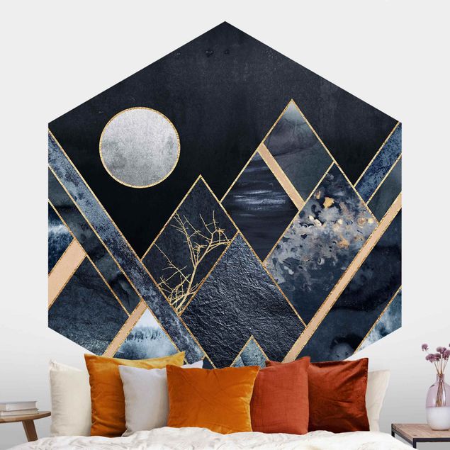 Kök dekoration Golden Moon Abstract Black Mountains