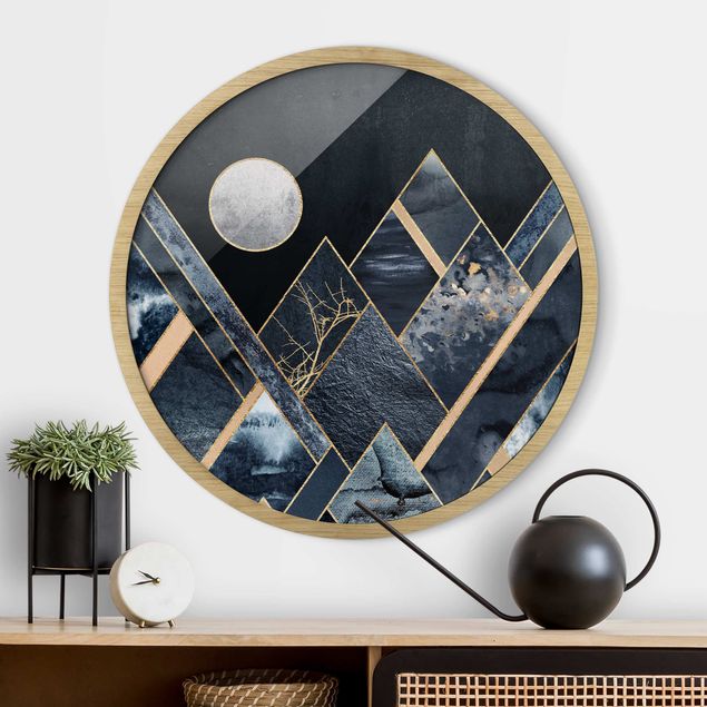Tavlor med ram konstutskrifter Golden Moon Abstract Black Mountains