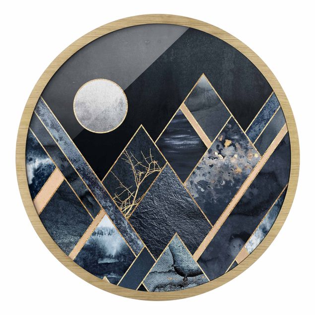 Tavlor konstutskrifter Golden Moon Abstract Black Mountains