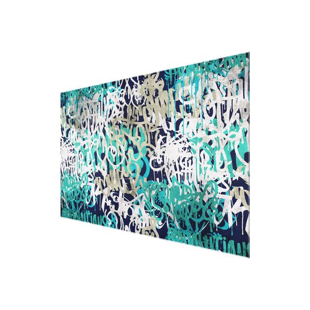 Magnettafel Glas Graffiti Art Tagged Wall Turquoise