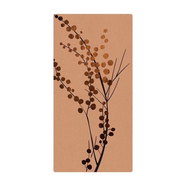 Kork-Teppich - Grafische Pflanzenwelt - Beeren Gold - Hochformat 1:2