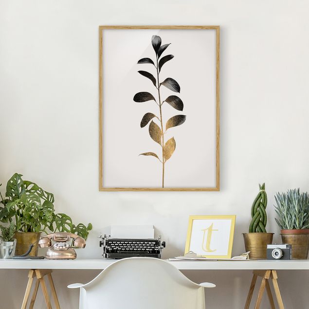 Tavlor med ram blommor  Graphical Plant World - Gold And Grey