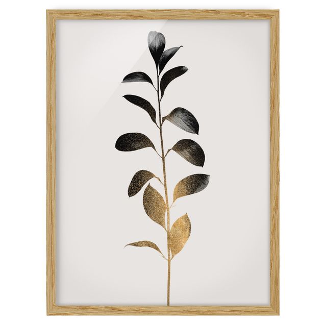 Tavlor med ram svart och vitt Graphical Plant World - Gold And Grey