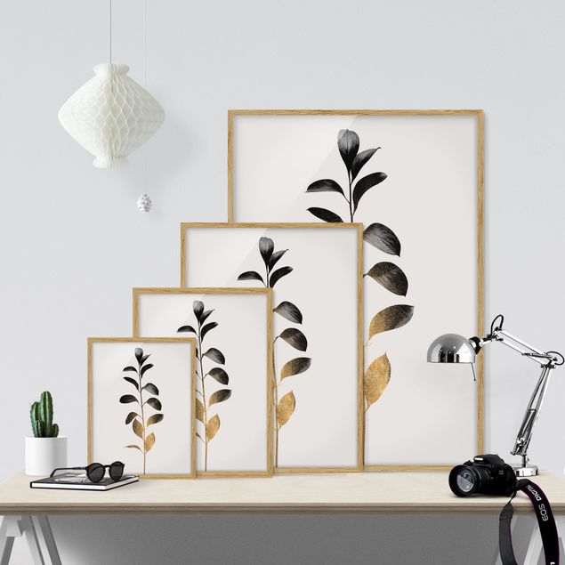 Tavlor blommor Graphical Plant World - Gold And Grey