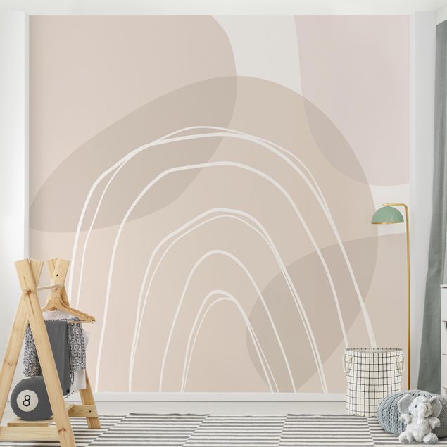 Tapeter modernt Large Circular Shapes in a Rainbow - beige