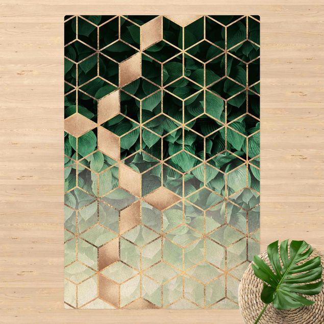 matta abstrakt Green Leaves Golden Geometry