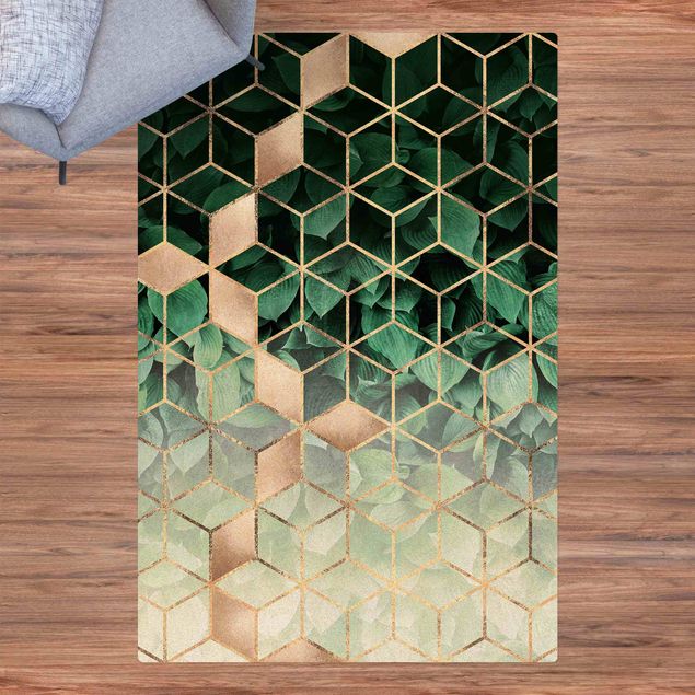 modern matta vardagsrum Green Leaves Golden Geometry