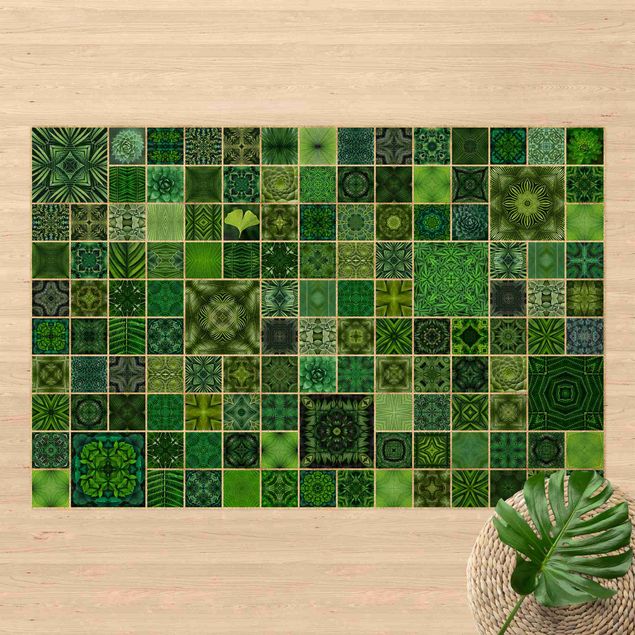 Mattor kakeloptik Green Jungle Tiles With Golden Shimmer