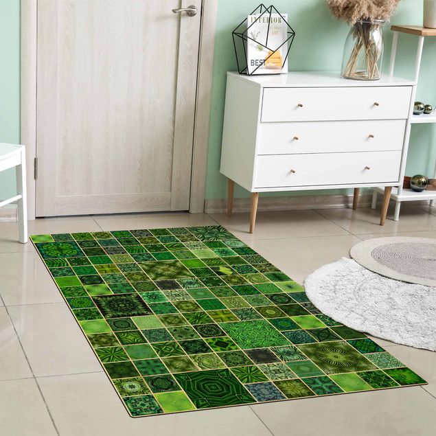 modern matta vardagsrum Green Jungle Tiles With Golden Shimmer