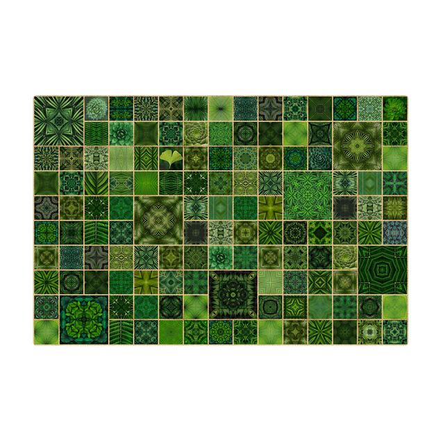 stor badrumsmatta Green Jungle Tiles With Golden Shimmer