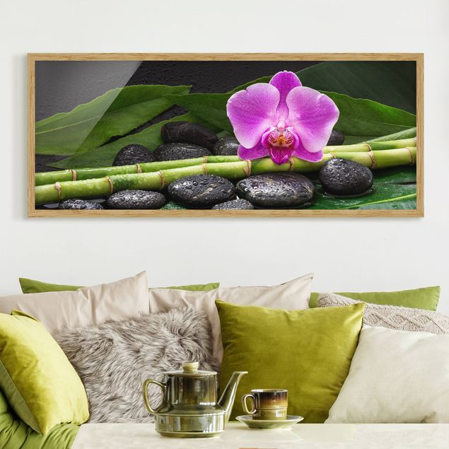 Tavlor orkidéer Green bamboo With Orchid Flower