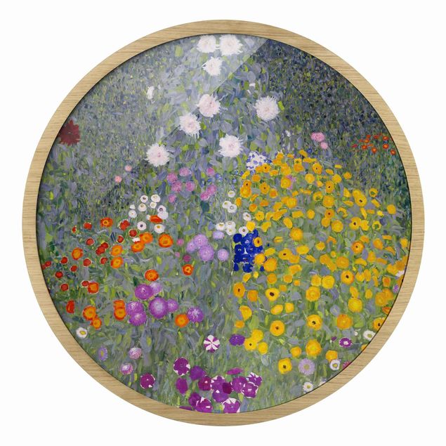 Runde gerahmte Bilder Gustav Klimt - Cottage Garden