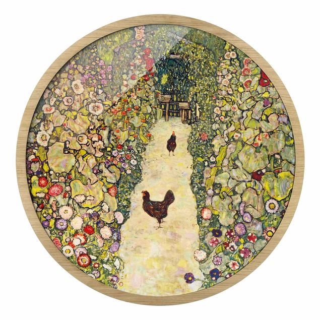 Runde Bilder mit Rahmen Gustav Klimt - Garden Path with Hens