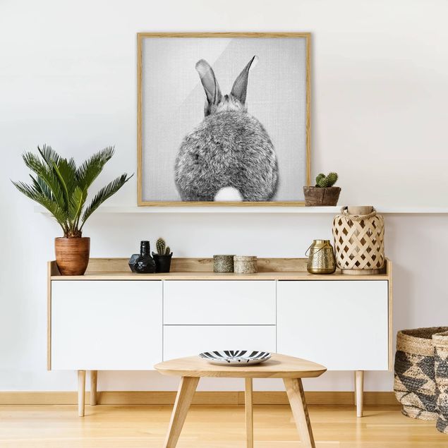 Tavlor med ram djur Hare From Behind Black And White