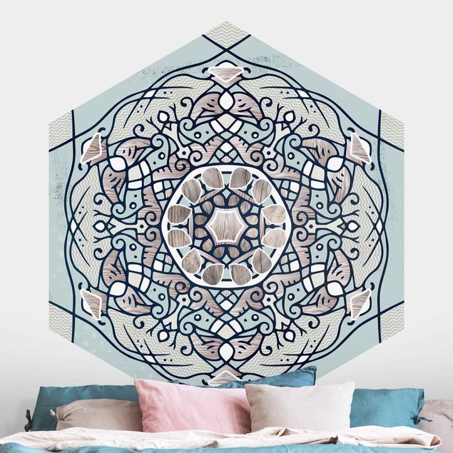 Kök dekoration Hexagonal Mandala In Light Blue