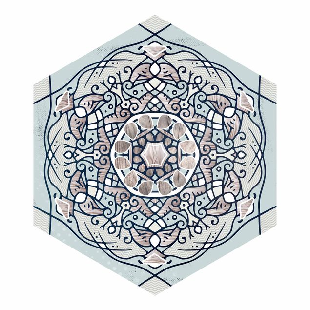 Tapeter Hexagonal Mandala In Light Blue