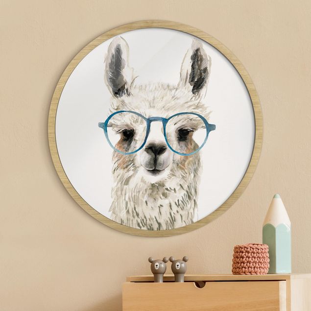 Tavlor med ram djur Hip Lama With Glasses Ill