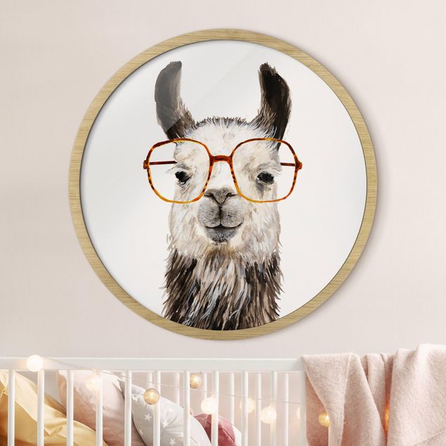 Tavlor med ram djur Hip Lama With Glasses IV