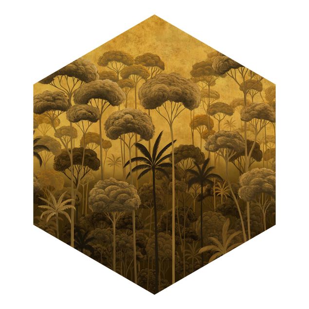 Hexagonal tapet - Tall Trees in the Jungle in Golden Tones