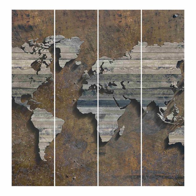 Panelgardiner trä och sten utseende Wooden Grid World Map
