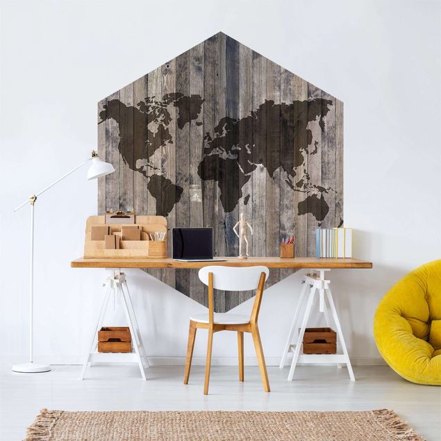 Fototapeter världskartor Wooden World Map