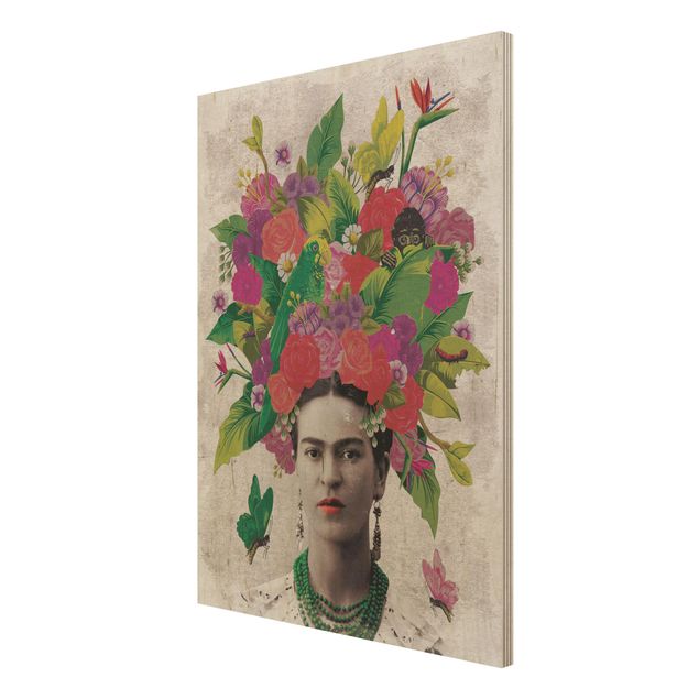 Trätavlor blommor  Frida Kahlo - Flower Portrait