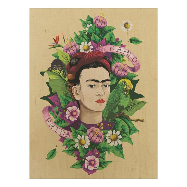 Konstutskrifter Frida Kahlo - Frida, Monkey And Parrot