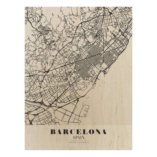 Trätavlor ordspråk Barcelona City Map - Classic