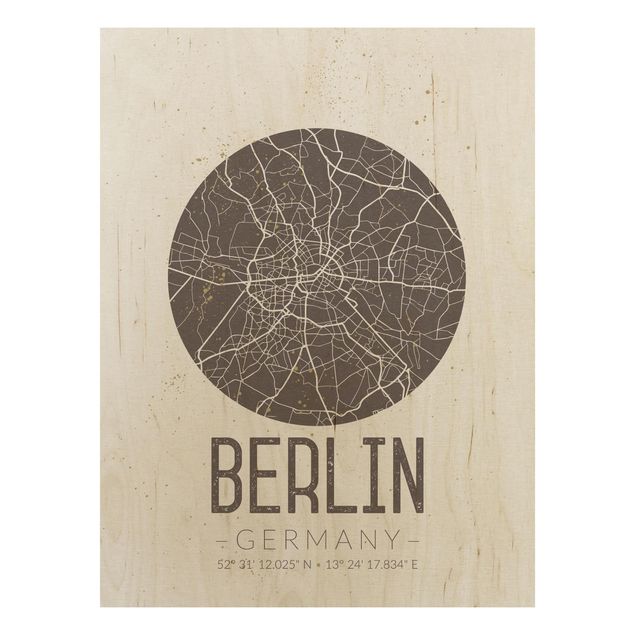 Trätavlor ordspråk City Map Berlin - Retro