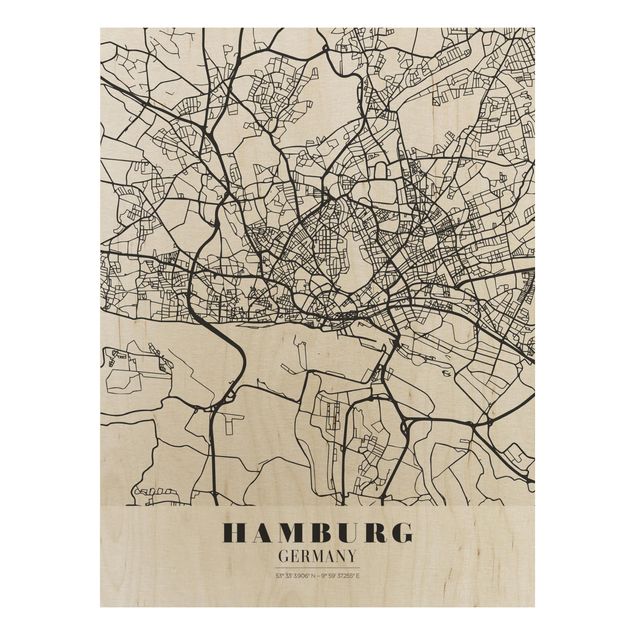 Trätavlor ordspråk Hamburg City Map - Classic