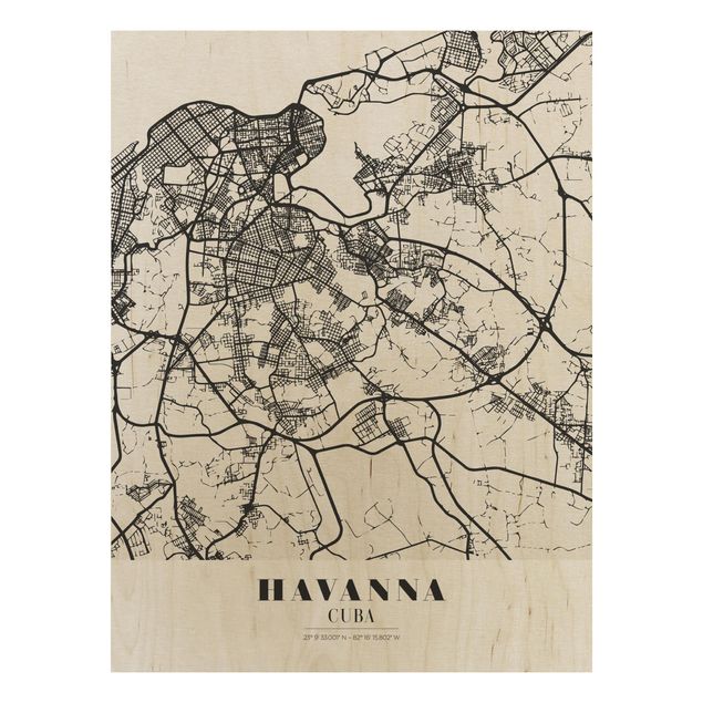 Trätavlor ordspråk Havana City Map - Classic