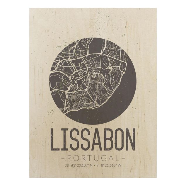 Trätavlor ordspråk Lisbon City Map - Retro