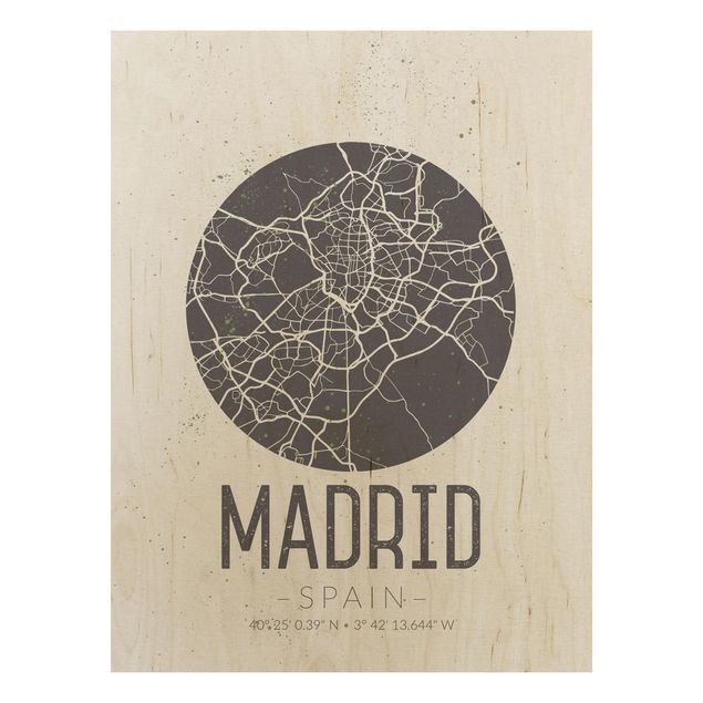 Trätavlor ordspråk Madrid City Map - Retro