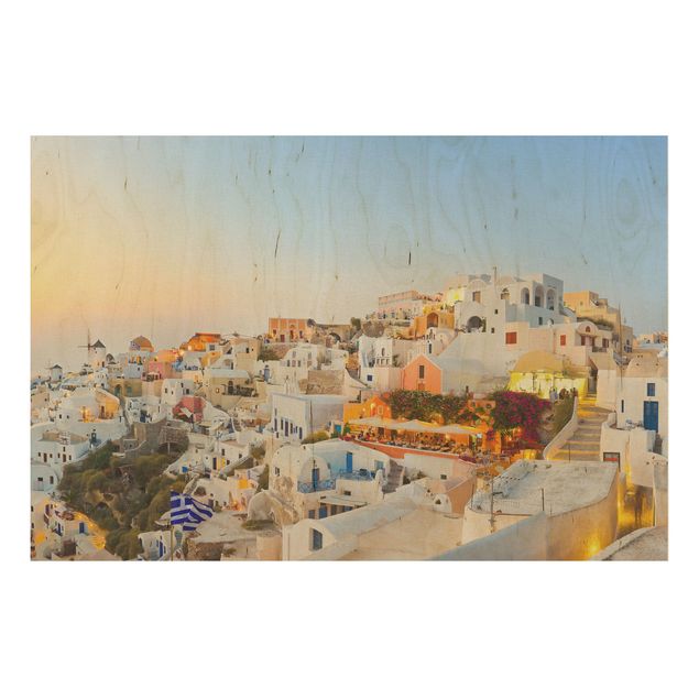Trätavlor landskap Bright Santorini