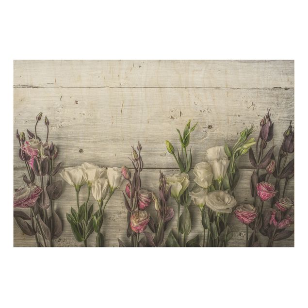 Trätavlor blommor  Tulip Rose Shabby Wood Look