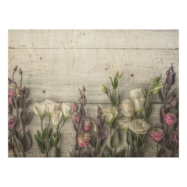 Trätavlor blommor  Tulip Rose Shabby Wood Look