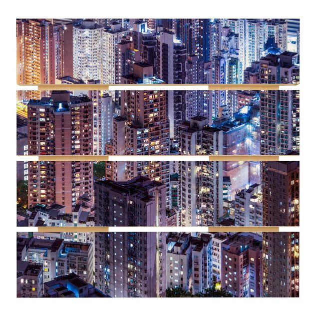 Holzbild - Hongkong Lichtermeer - Quadrat