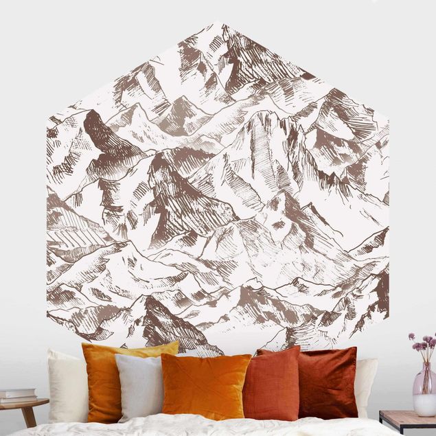 Kök dekoration Illustration Mountain Landscape Sepia