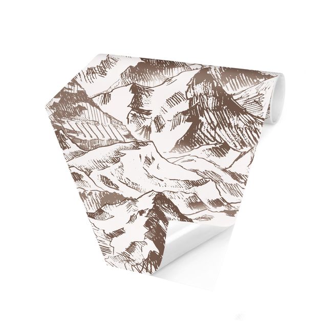 Hexagonala tapeter Illustration Mountain Landscape Sepia