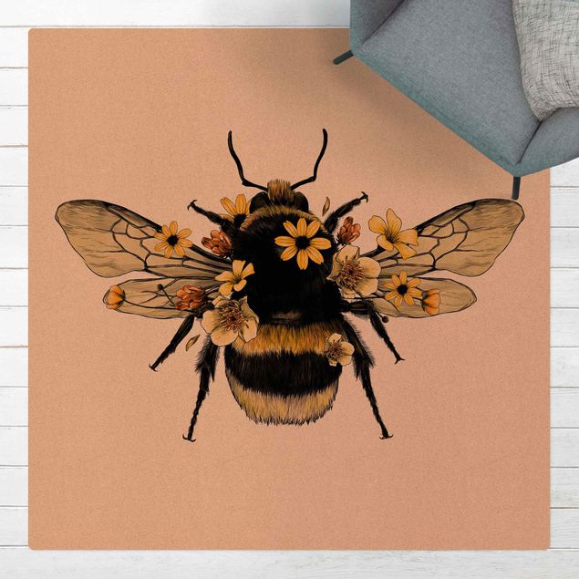 stor matta Illustration Floral Bumblebee