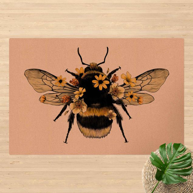 stor badrumsmatta Illustration Floral Bumblebee