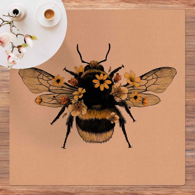 moderna mattor Illustration Floral Bumblebee