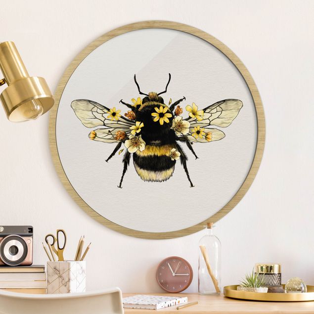 Tavlor med ram djur Illustration Floral Bumblebee