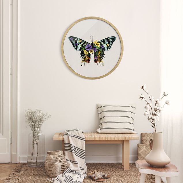 Runde Bilder mit Rahmen Illustration Floral Madagascan Butterfly