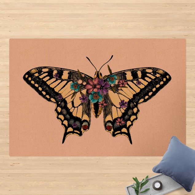 stor badrumsmatta Illustration Floral Swallowtail