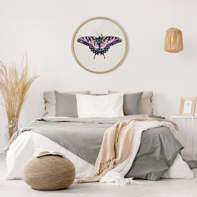 Tavlor runt Illustration Floral Tiger Swallowtail
