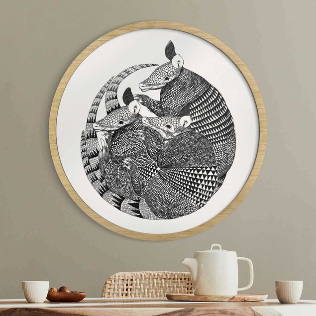 Tavlor med ram djur Illustration Armadillo Black And White Pattern