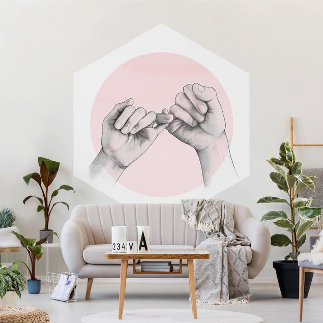 Hexagonala tapeter Illustration Hands Friendship Circle Pink White