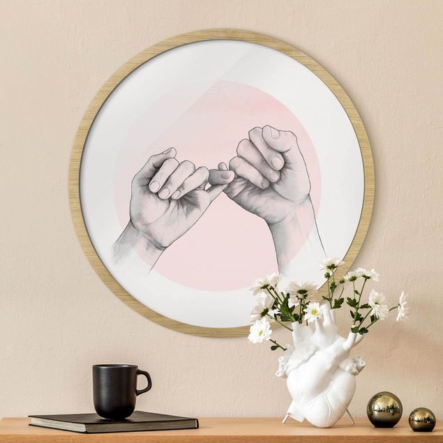 Runde Bilder mit Rahmen Illustration Hands Friendship Circle Pink White
